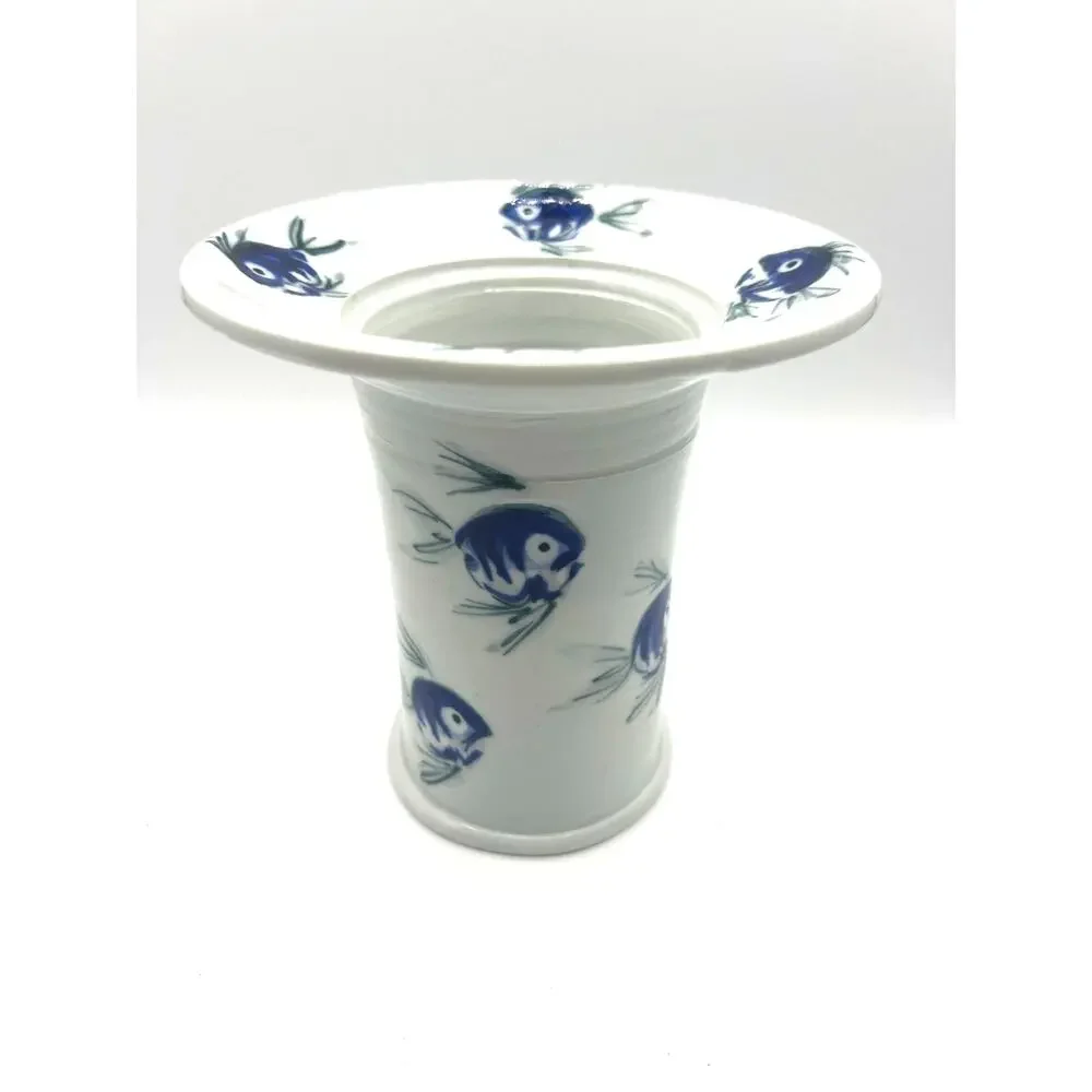 Vintage Handmade Ceramic Pottery Vase Blue Asian Style‎ Fish Unique Style